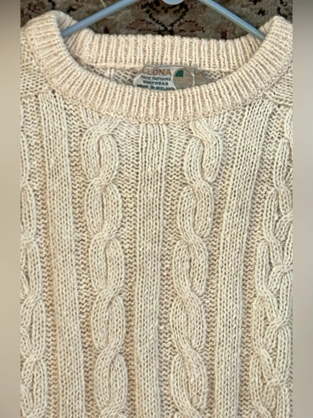 VTG CLONA CableKnit Sweater Men XL Cream Hand Made Pure New Wool Aran IRELAND